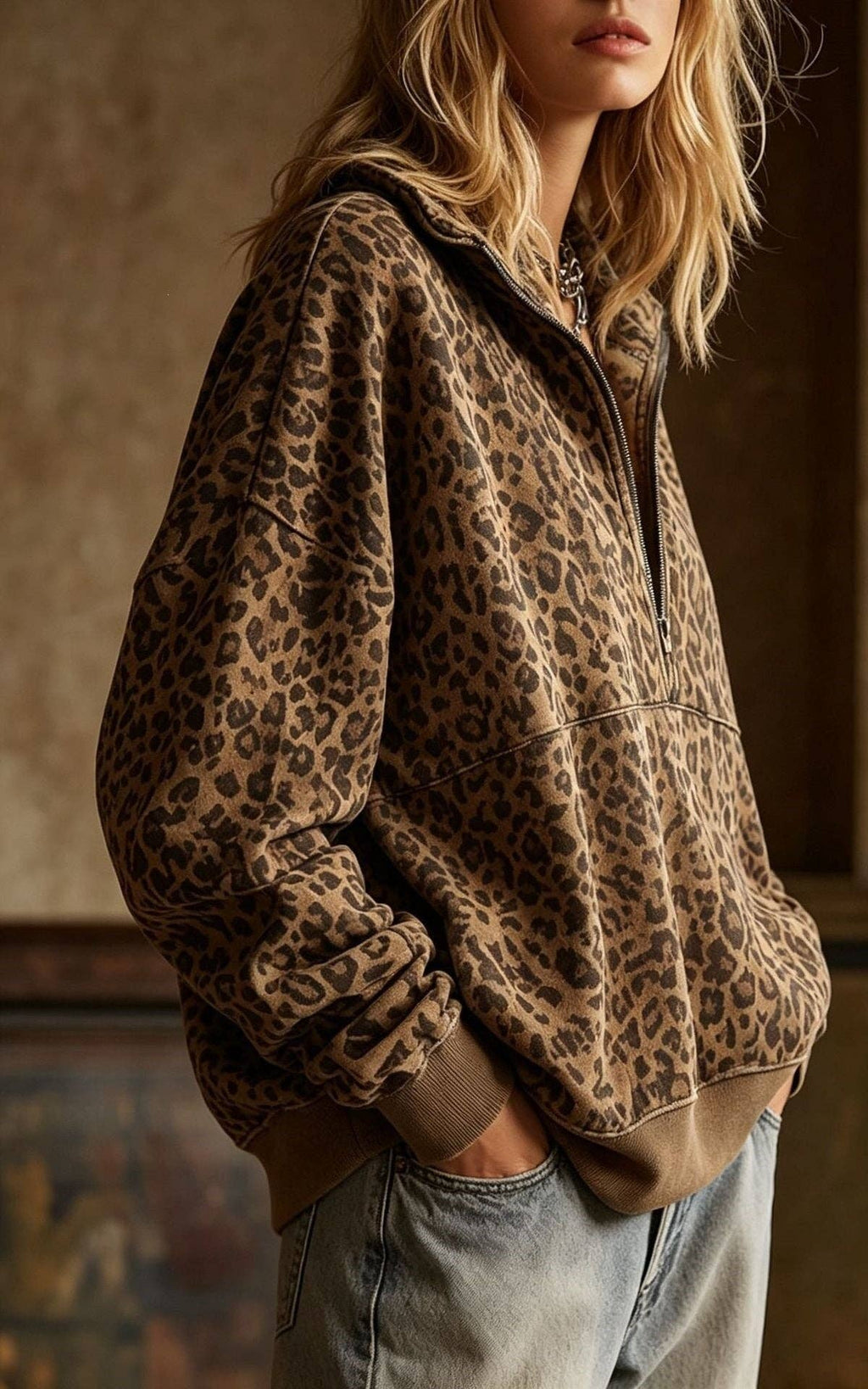 Wild Side — Leopard Half-Zip Pullover