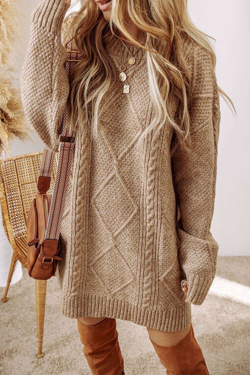 Cozy Cabin — Cable Knit Sweater Dress