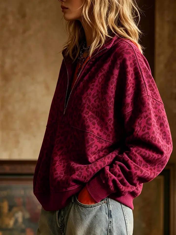 Wild Side — Leopard Half-Zip Pullover