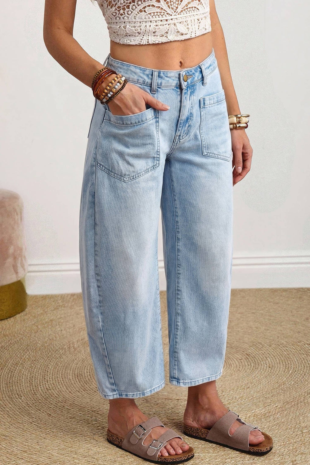 Cool Girl — Patch-Pocket Barrel Jeans