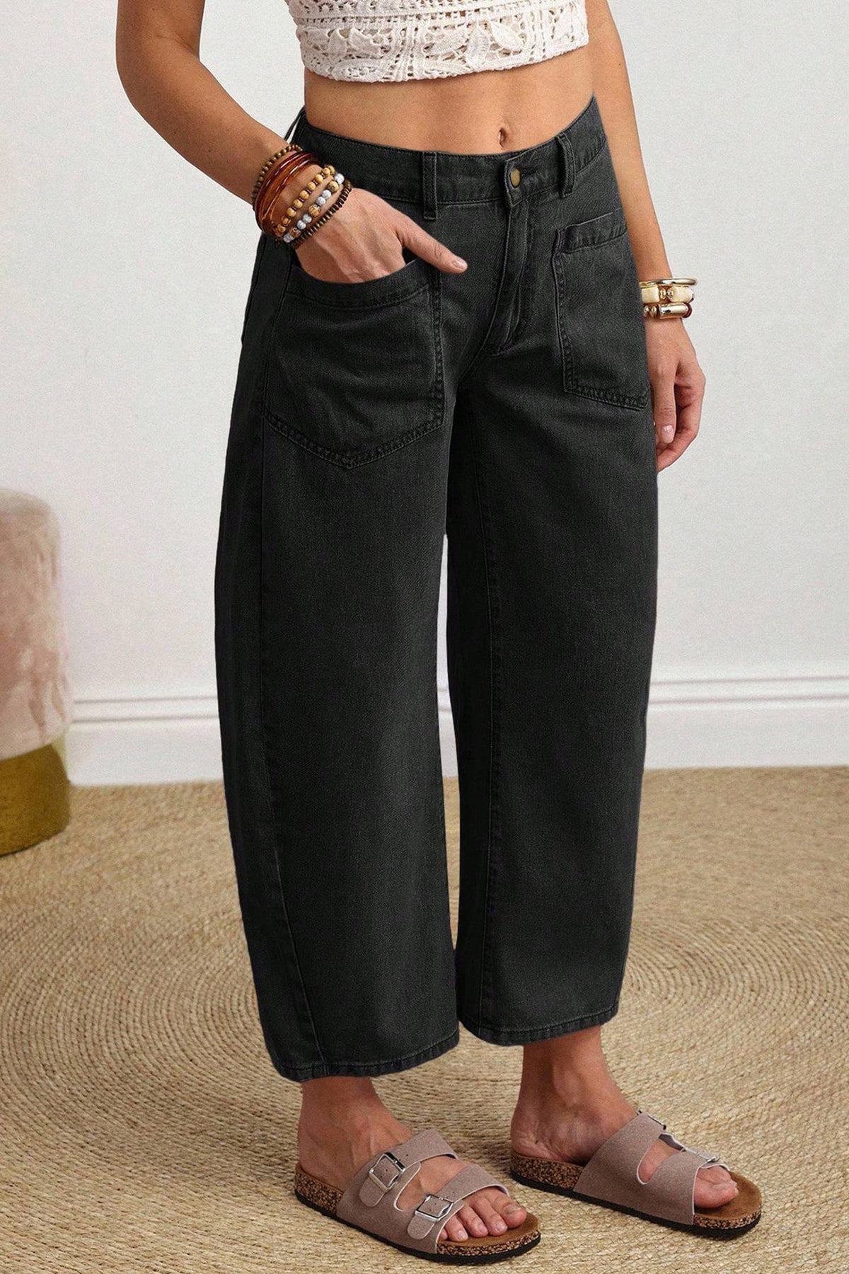 Cool Girl — Patch-Pocket Barrel Jeans
