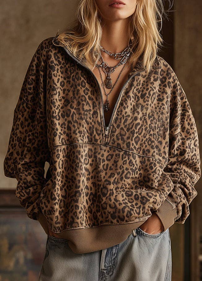 Wild Side — Leopard Half-Zip Pullover